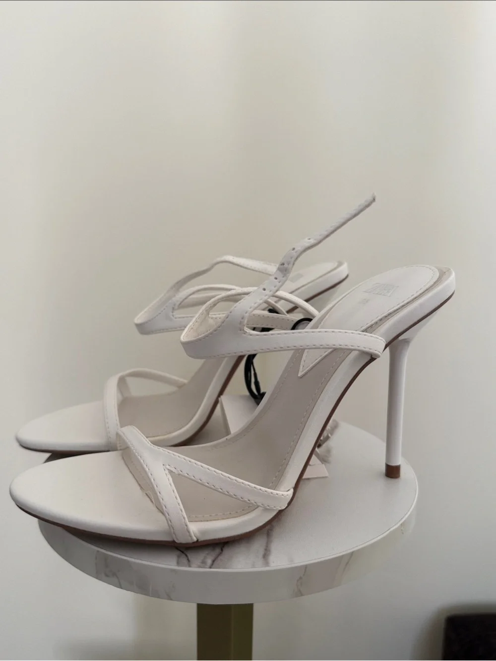 Zara White Strappy Stiletto Sandals